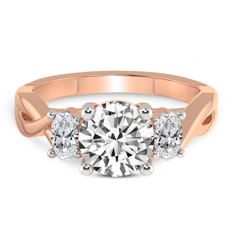 Dionne Three Stone Side Oval Diamond Ring Front View