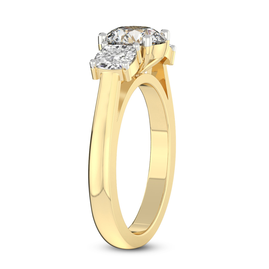 14kt Yellow Gold Kinsley Three Stone Side Cushion Lab Diamond Ring standing product image one