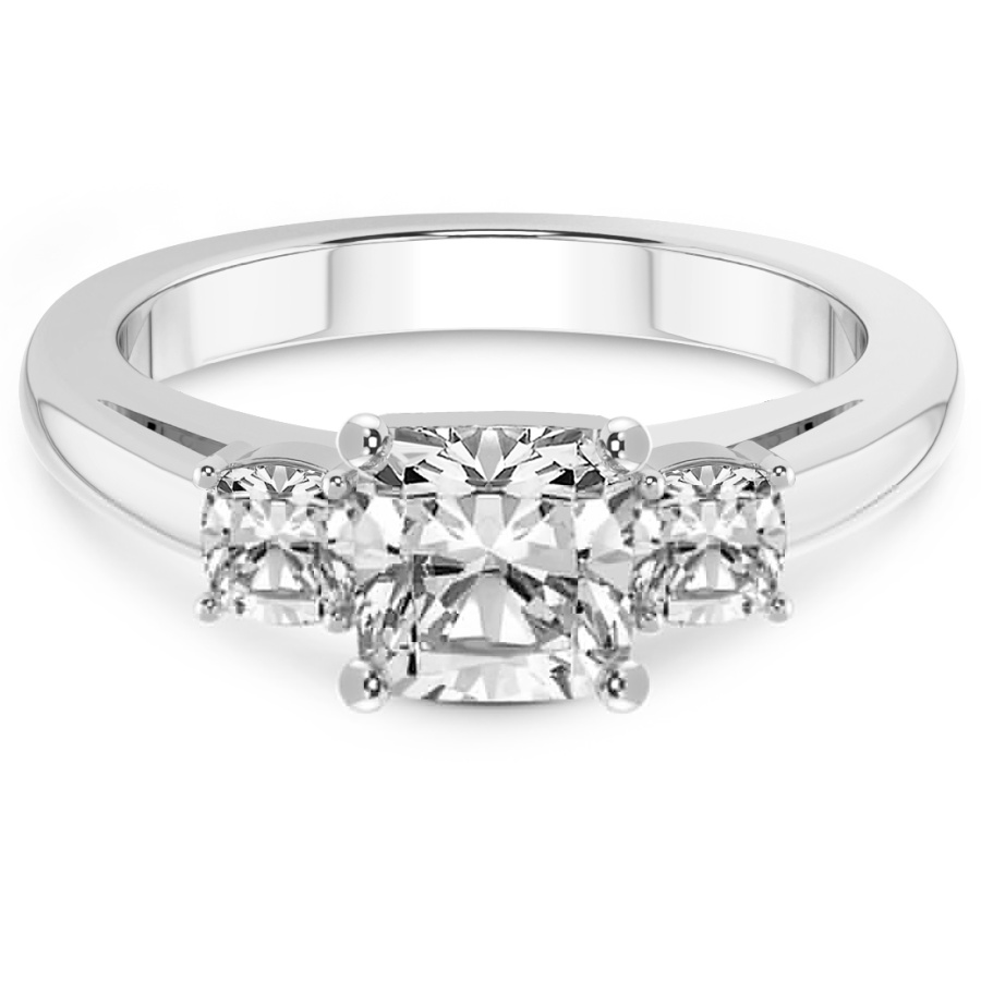 Emery Three Stone Side Cushion Lab Diamond Ring front view