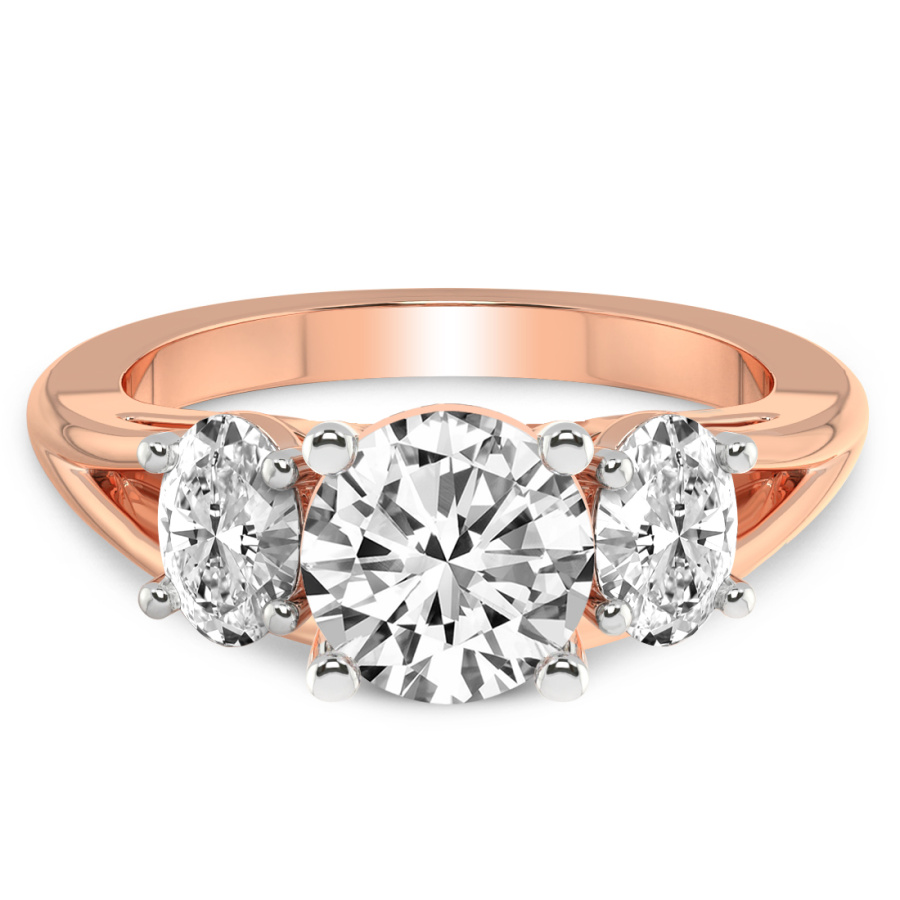 Bethany Three Stone Side Oval Diamond Ring Front View