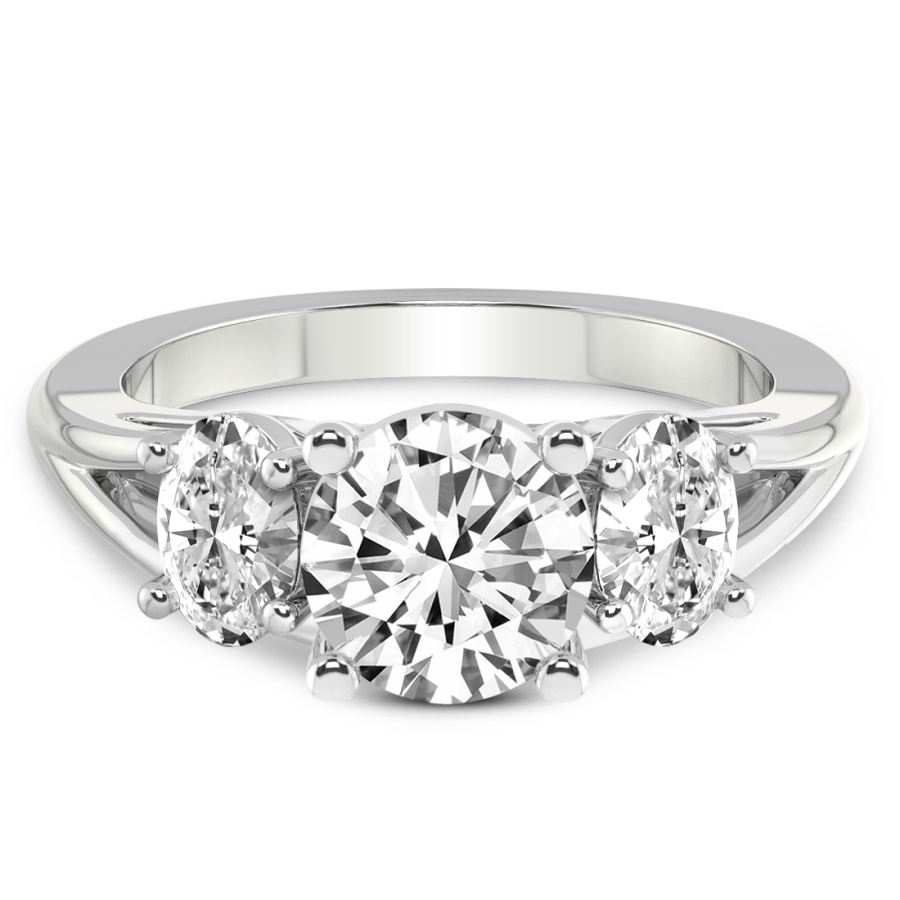 Bethany Three Stone Side Oval Diamond Ring Front View