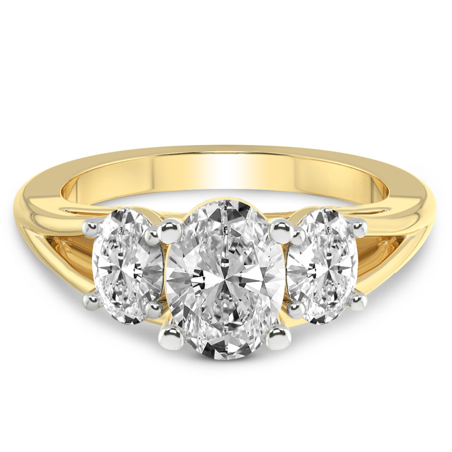 Bethany Three Stone Side Oval Lab Diamond Ring front view