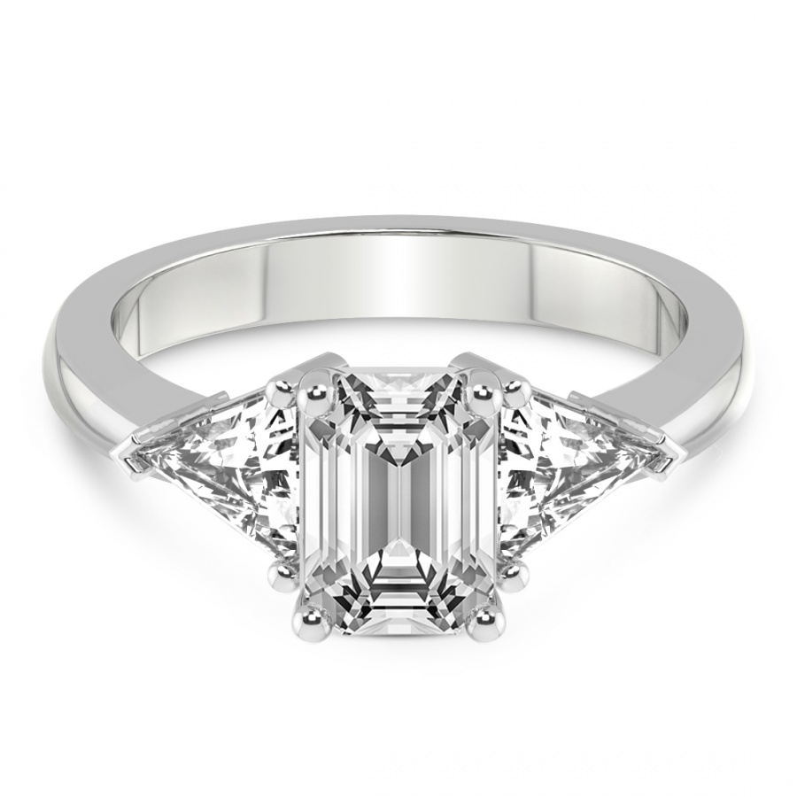 Caroline Three Stone Side Trillion Lab Diamond Ring front view