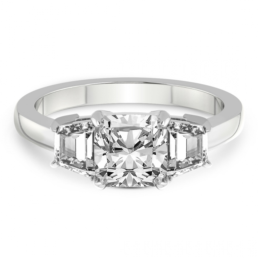 Dianna Three Stone Side Trapezium Diamond Ring