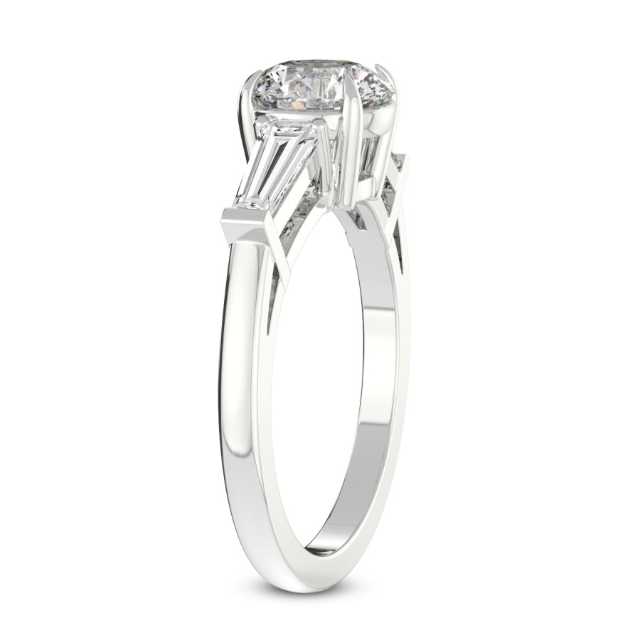 Madison Three Stone Side Baguette Diamond Ring Side Left View