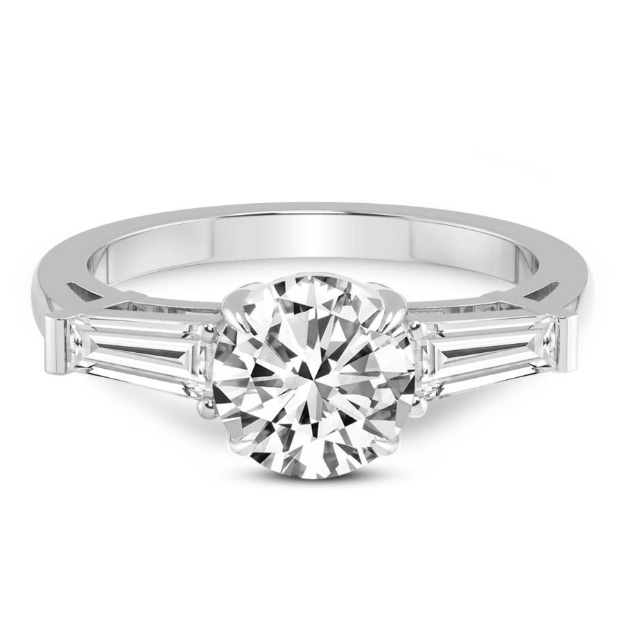 Madison Three Stone Side Baguette Diamond Ring Front View