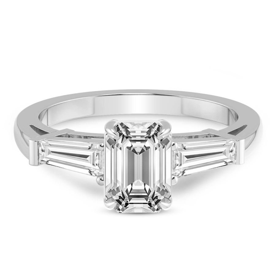 Madison Three Stone Side Baguette Lab Diamond Ring front view