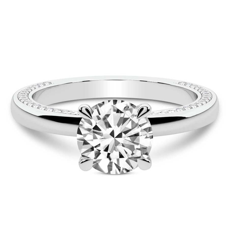 Edith Diamond Studded Petite Solitaire Diamond Ring front view