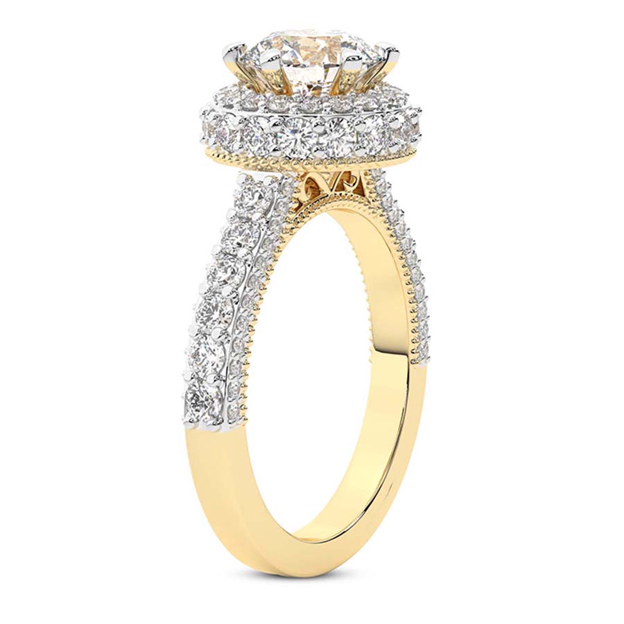 1.39 ct. round Luxoré vinatge ring in 10kt yellow gold standing product image one