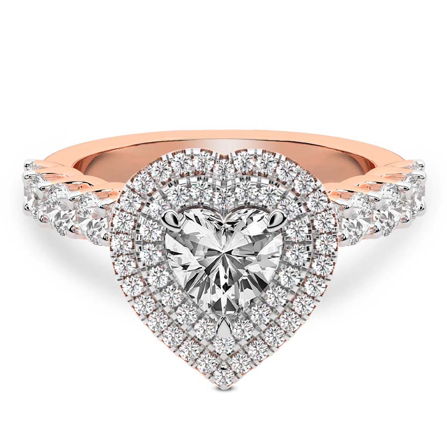 Crowned Cresta Double Halo Lab Diamond Ring front view
