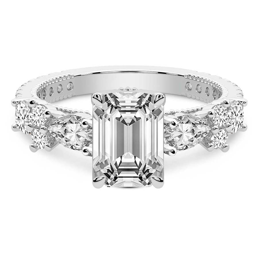 Chrizan Round & Pear Side Stone Lab Diamond Ring front view