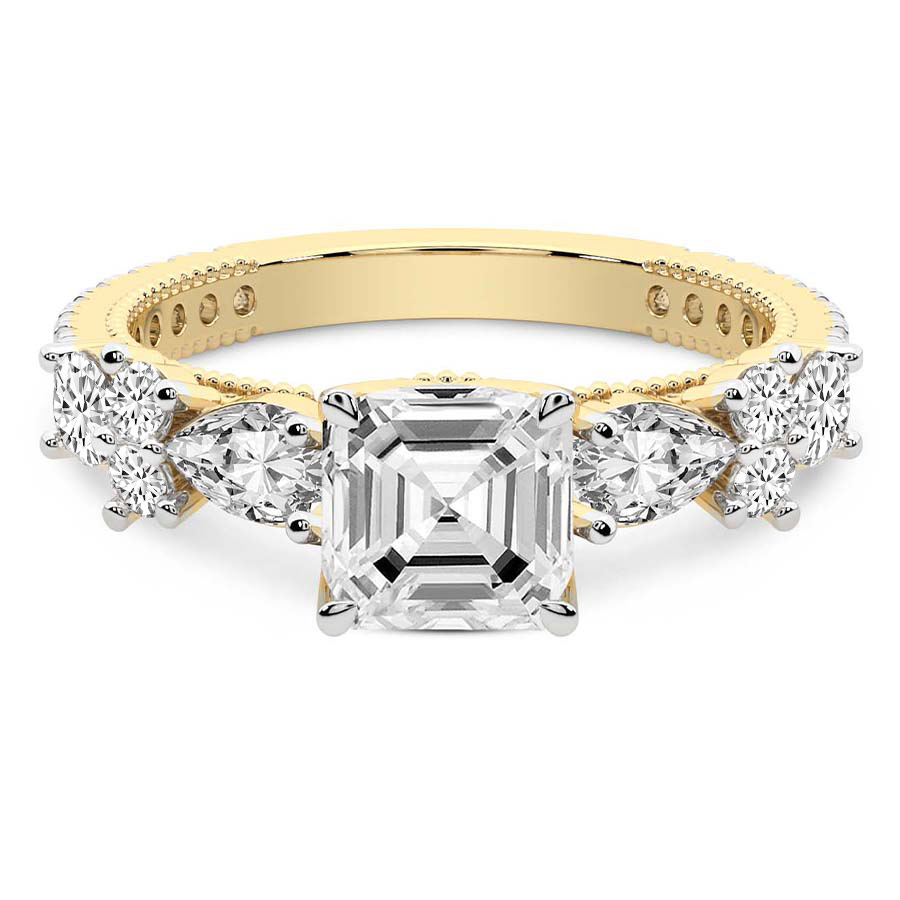 Chrizan Round & Pear Side Stone Lab Diamond Ring front view