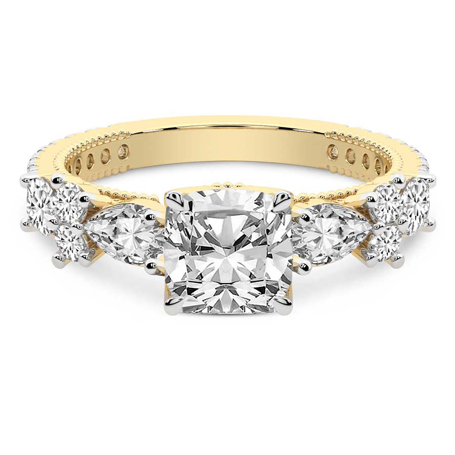 Chrizan Round & Pear Side Stone Lab Diamond Ring front view