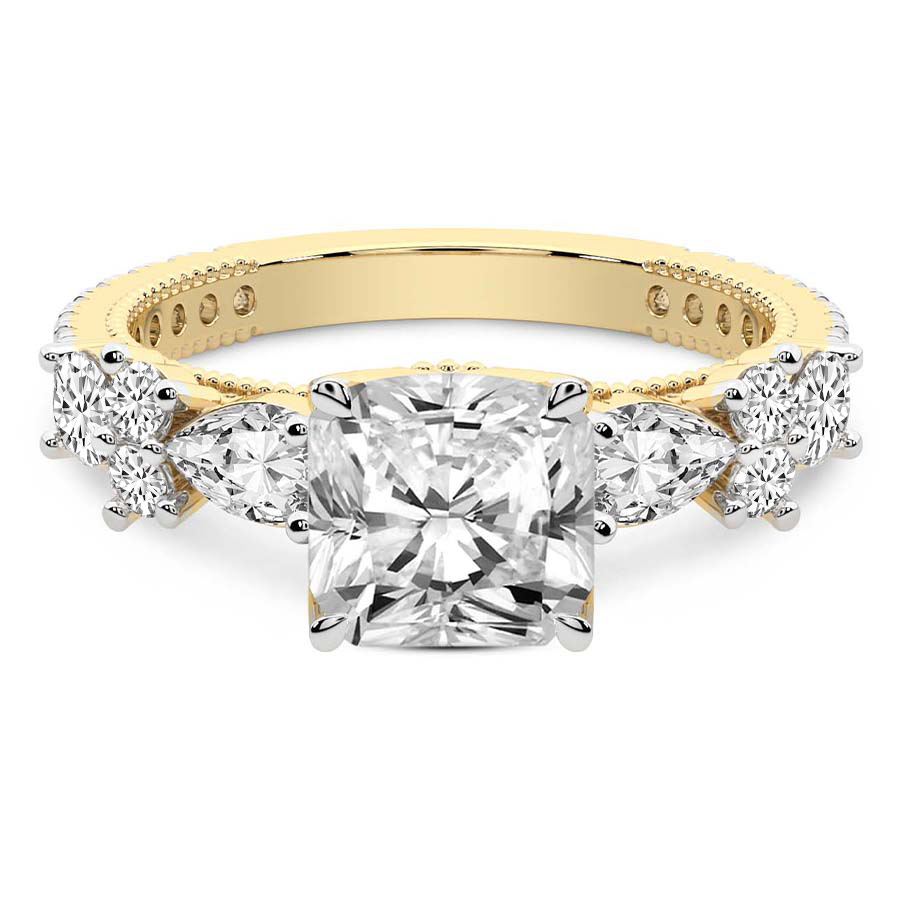 Chrizan Round & Pear Side Stone Lab Diamond Ring front view