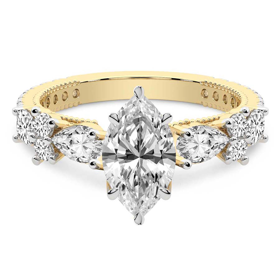 Chrizan Round & Pear Side Stone Lab Diamond Ring front view