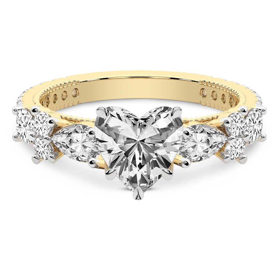 Chrizan Round & Pear Side Stone Lab Diamond Ring front view