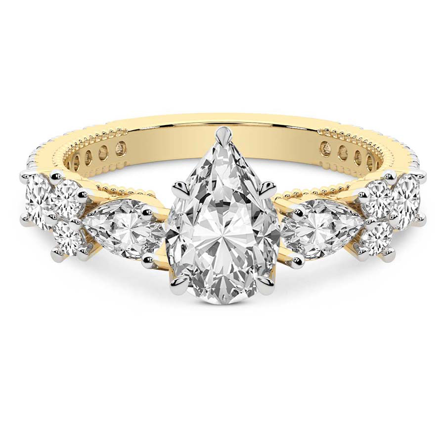 Chrizan Round & Pear Side Stone Lab Diamond Ring front view
