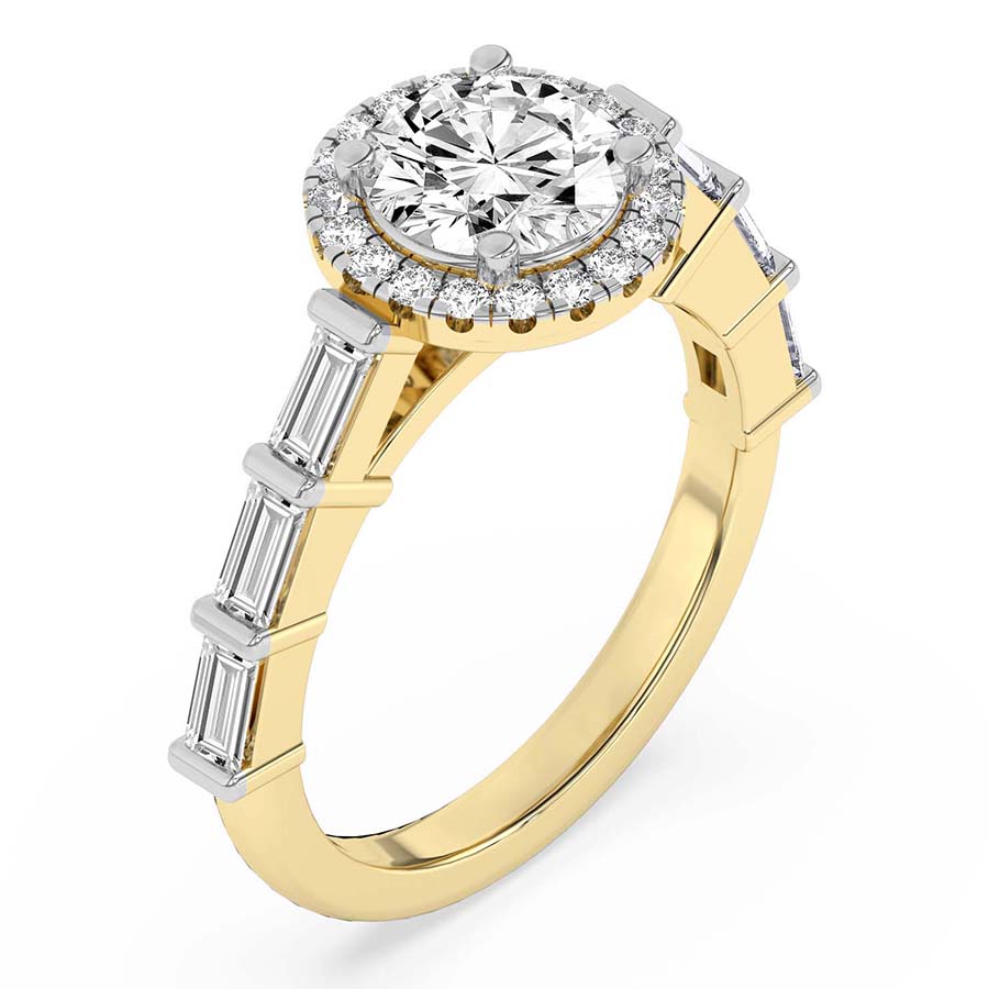 Rachel Halo Side Stone Lab Diamond Ring top view