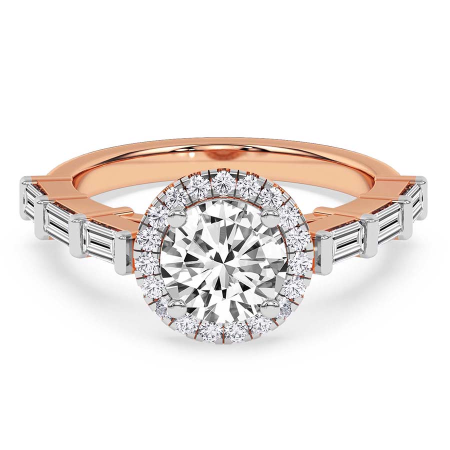Rachel Halo Side Stone Lab Diamond Ring front view
