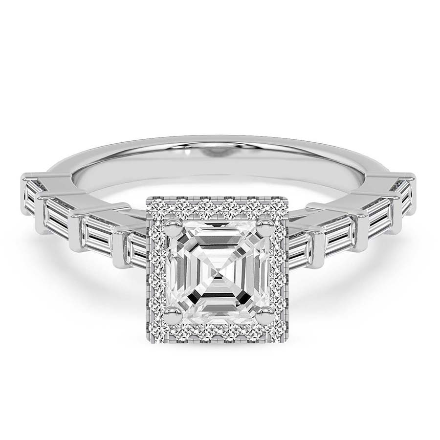 Rachel Halo Side Stone Lab Diamond Ring front view
