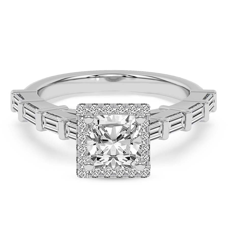 Rachel Halo Side Stone Lab Diamond Ring front view