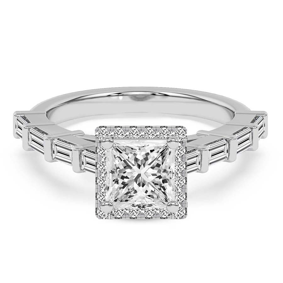 Rachel Halo Side Stone Lab Diamond Ring front view
