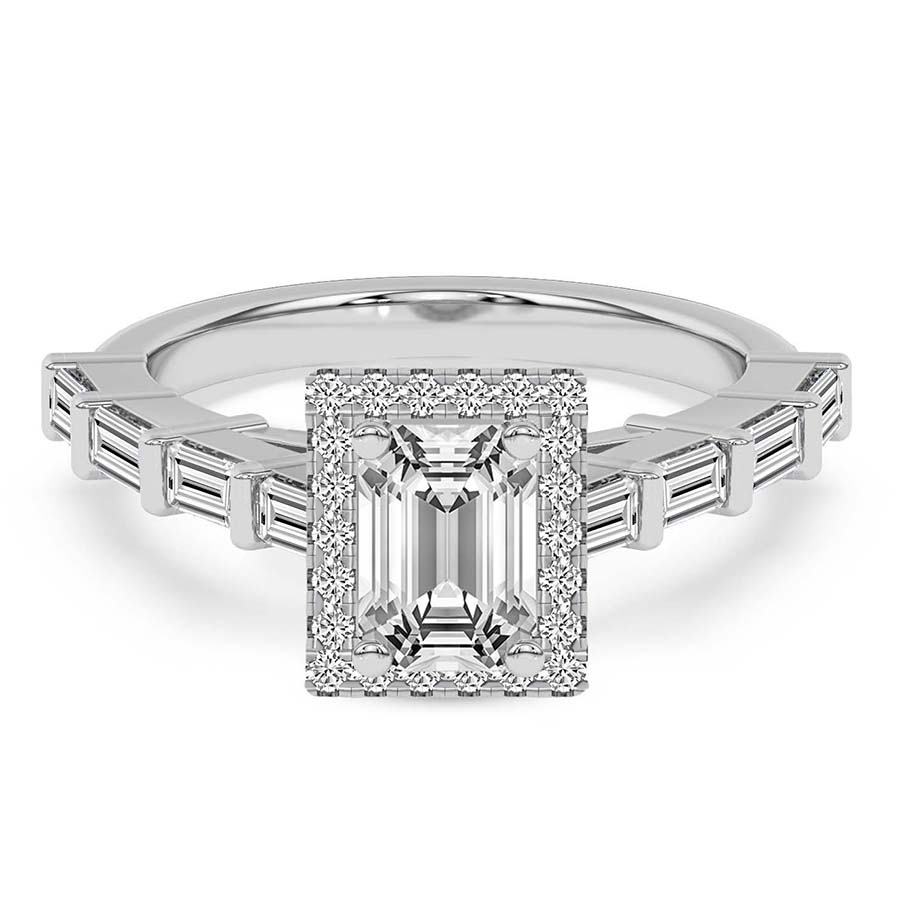 Rachel Halo Side Stone Lab Diamond Ring front view