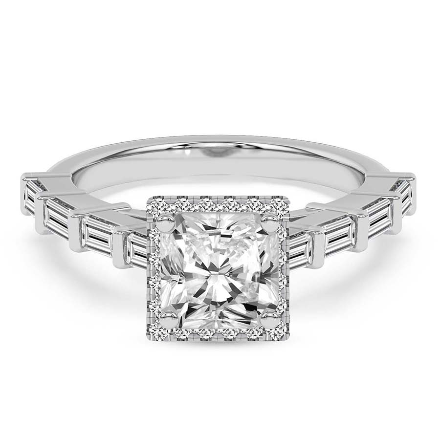 Rachel Halo Side Stone Lab Diamond Ring front view