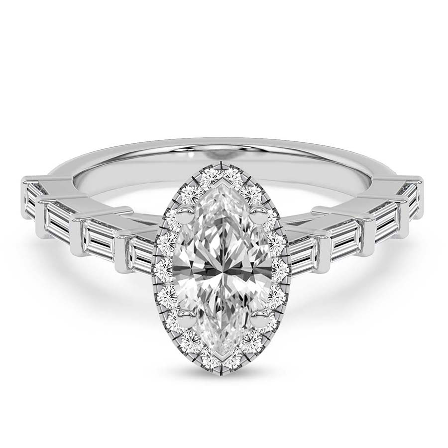 Rachel Halo Side Stone Lab Diamond Ring front view