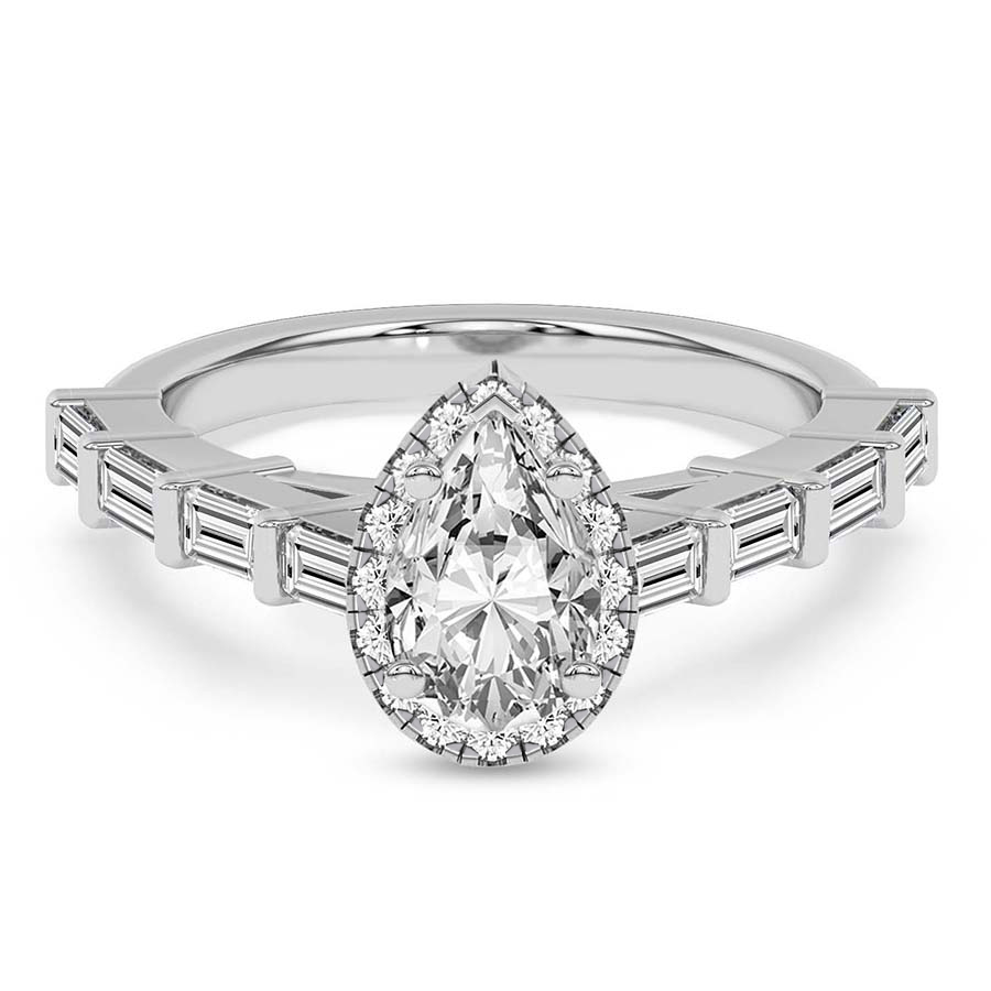Rachel Halo Side Stone Lab Diamond Ring front view