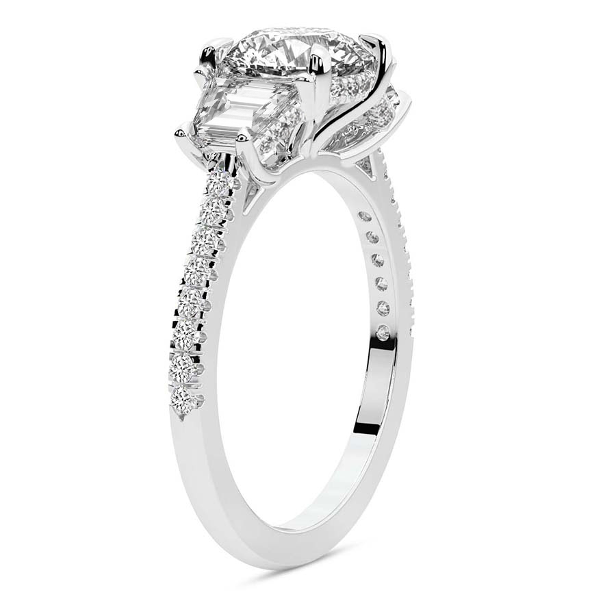 Platinum Lavinia Three Stone Trapezoid Lab Diamond Ring standing product image one