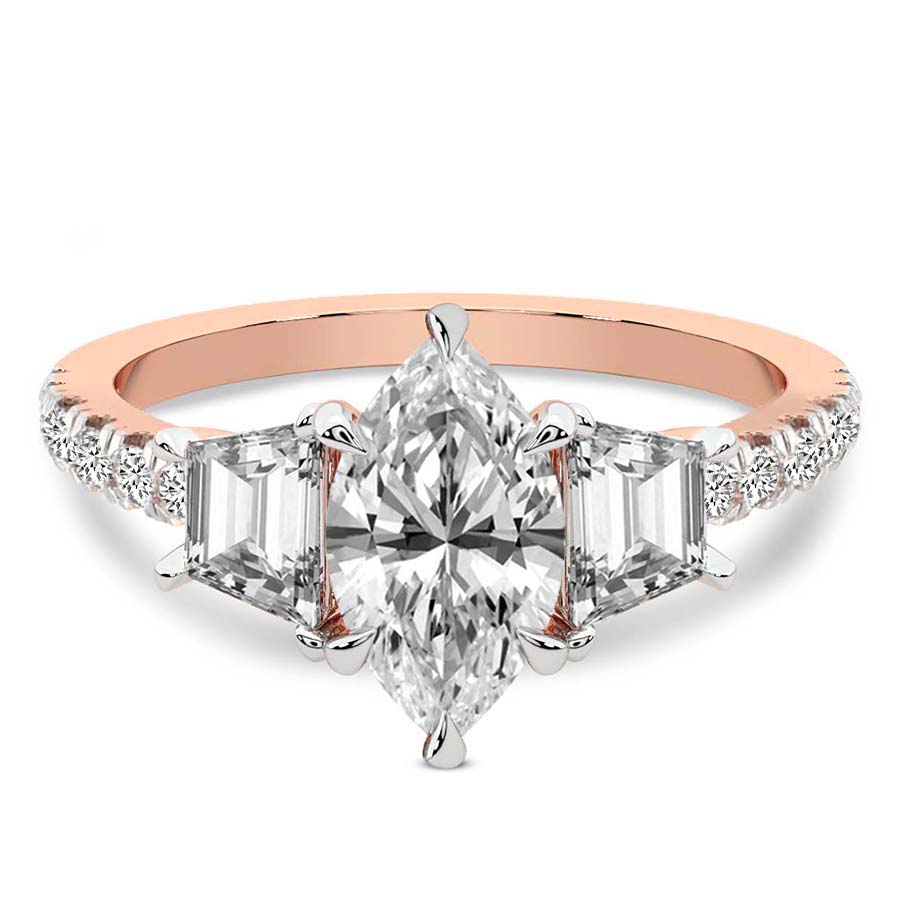Lavinia Three Stone Trapezoid Lab Diamond Ring front view