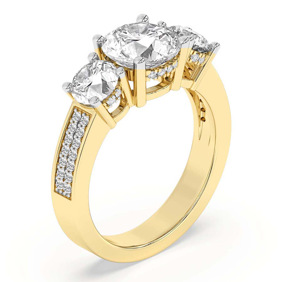 2.59 ct. pear Desdemona Round Three Stone Lab Diamond Ring in 10kt yellow gold standing product image one
