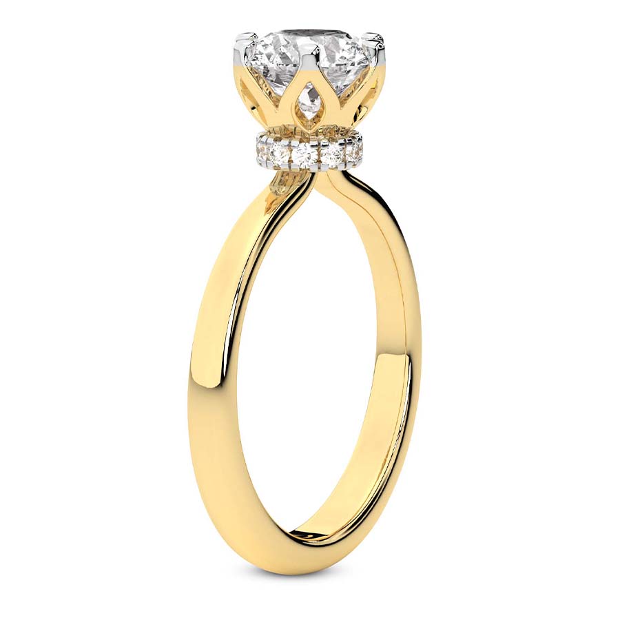 18kt Yellow Gold Blooming Petal Secret Halo Lab Diamond Ring standing product image one