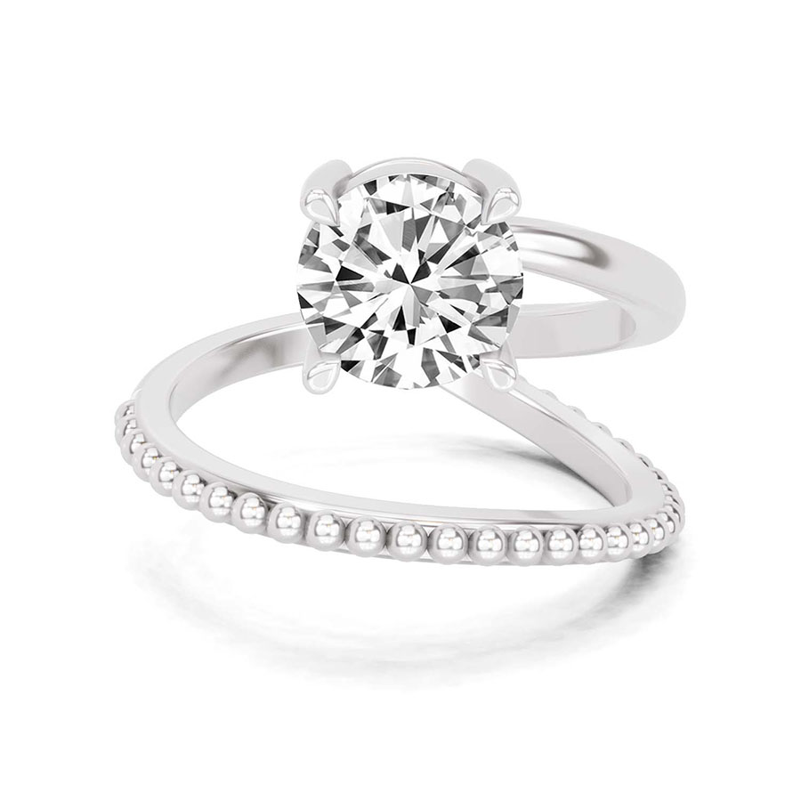 18kt White Gold Crest Wrap Four Prong Solitaire Lab Diamond Ring front image