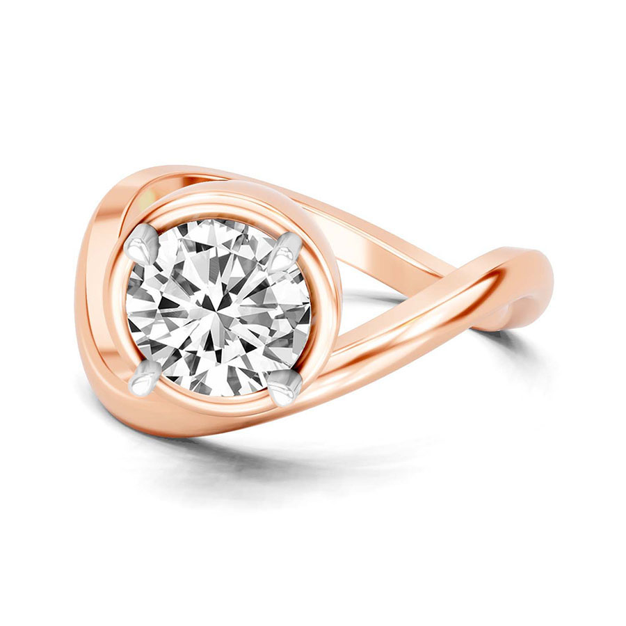 10kt Rose Gold Infinity Crest Four Prong Solitaire Lab Diamond Ring front image