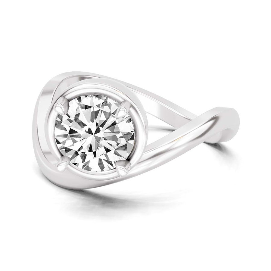 18kt White Gold Infinity Crest Four Prong Solitaire Lab Diamond Ring front image