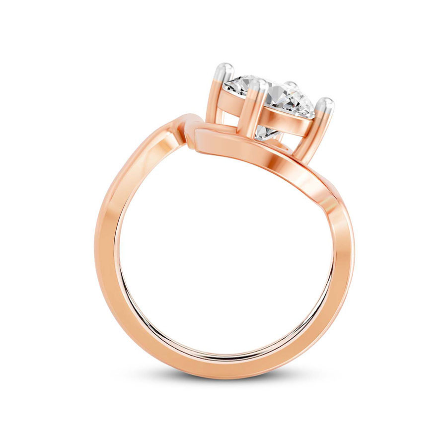10kt Rose Gold Crest Sculpt Four Prong Solitaire Lab Diamond Ring side right image one