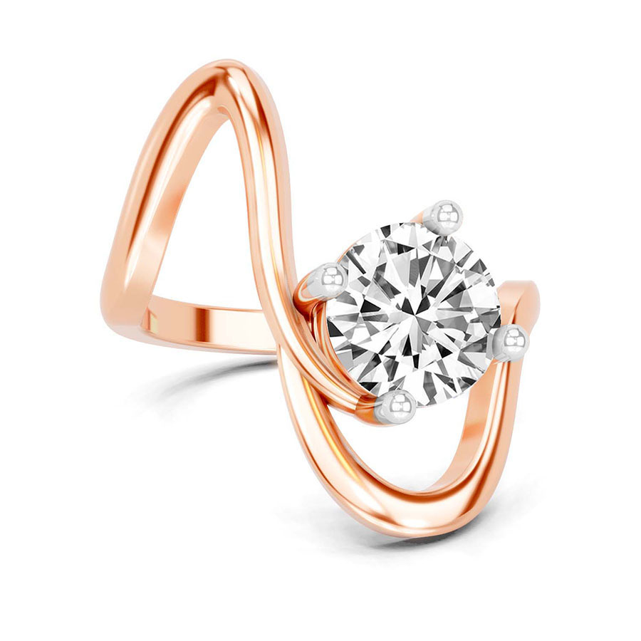 10kt Rose Gold Crest Sculpt Four Prong Solitaire Lab Diamond Ring front image