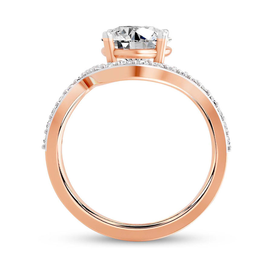 18kt Rose Gold Aria Crest Half Pave Lab Diamond Ring side right image one