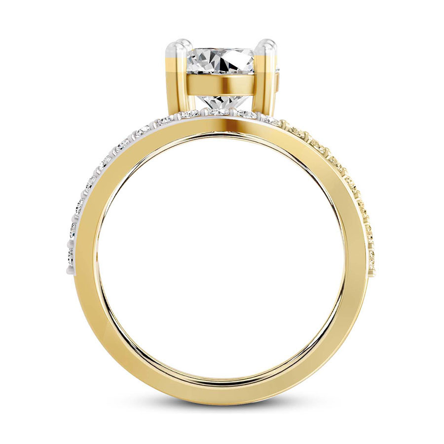 10kt Yellow Gold Half Pave Crest Lab Diamond Ring side right image one