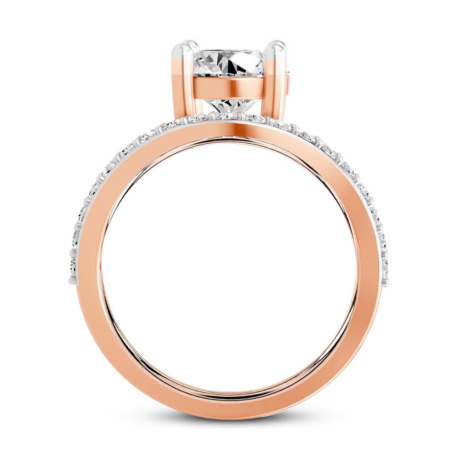 18kt Rose Gold Half Pave Crest Lab Diamond Ring side right image one