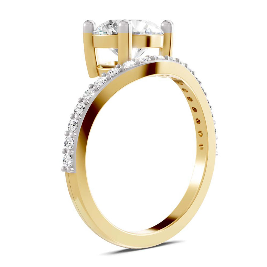 10kt Yellow Gold Half Pave Crest Lab Diamond Ring standing product image one