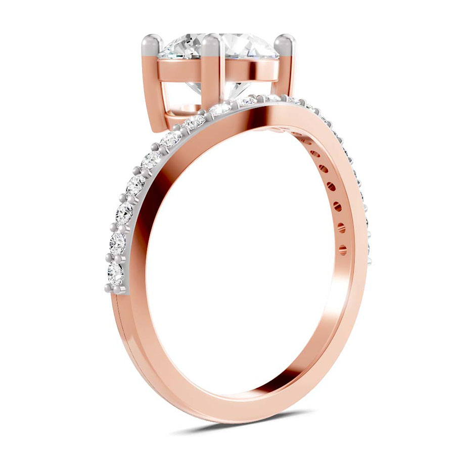 18kt Rose Gold Half Pave Crest Lab Diamond Ring standing product image one
