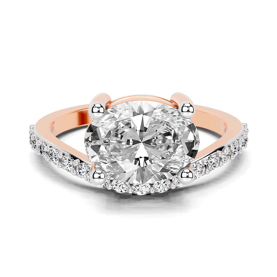 2.44 ct. oval Half Pave Crest Lab Diamond Ring in 14kt rose gold front image