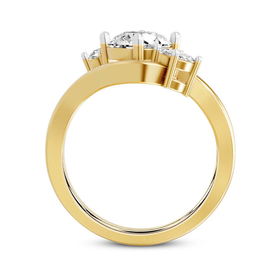 10kt Yellow Gold Three Stone Crest Lab Diamond Ring side right image one
