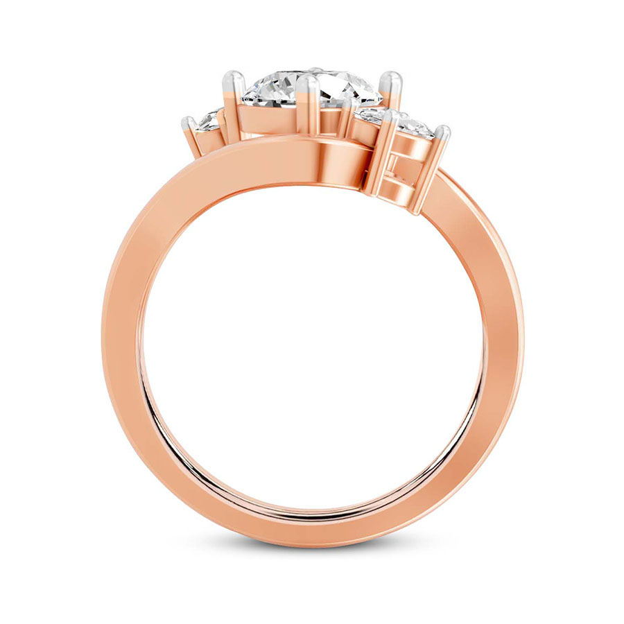 18kt Rose Gold Three Stone Crest Lab Diamond Ring side right image one