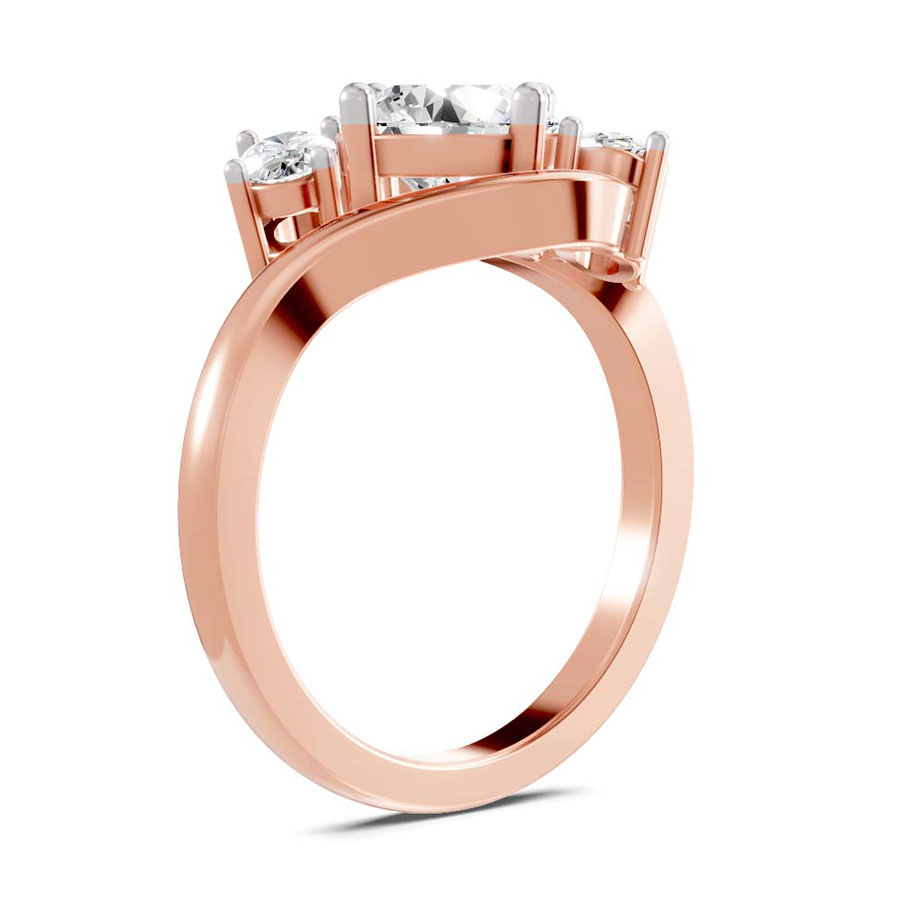 18kt Rose Gold Three Stone Crest Lab Diamond Ring standing product image one