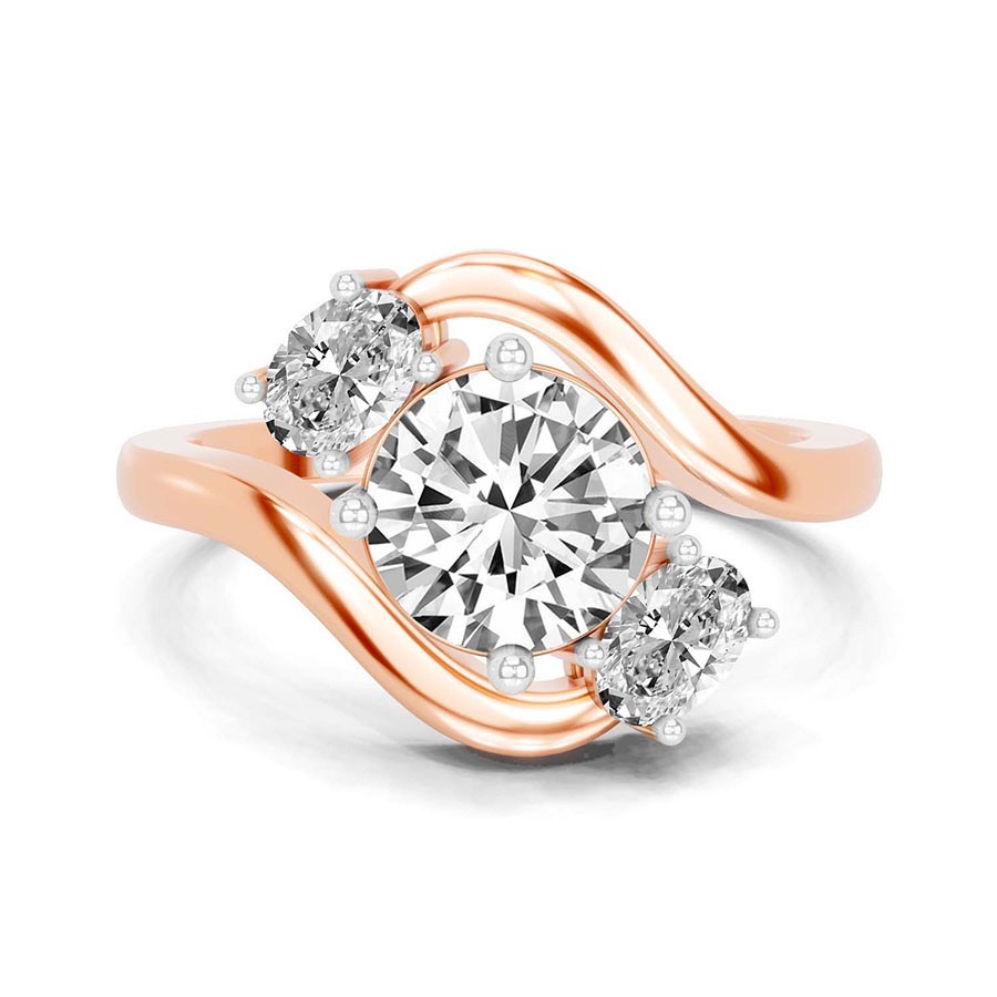 18kt Rose Gold Three Stone Crest Lab Diamond Ring front image