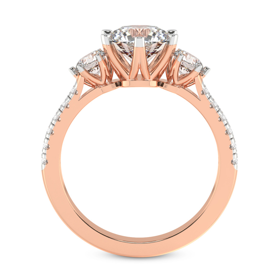 14kt Rose Gold Tiara Three Stone Diamond Ring Afdre7600 | Friendly Diamonds